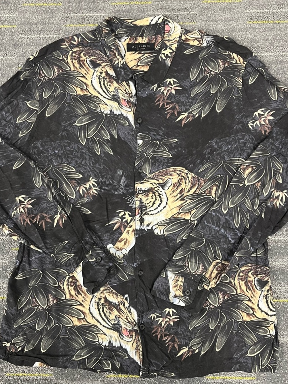 AllSaints Chokai Slim Fit L/S Shirt Mens Unisex XXL Japanese Tigers Viscose